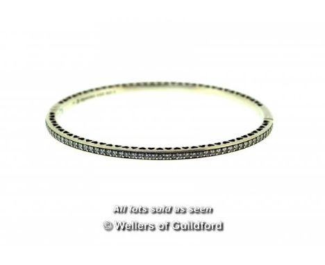 *Pandora white stone set hinged bangle (Lot subject to VAT)
