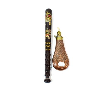 A First World War Special Constable's Truncheon, in mahogany, transfer decorated in colours and gilt with crowned GR cypher, 