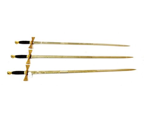 Three Wilkinson Commemorative Swords, each with a 76.5 cm etched, plated blade, representative with images of Wales, Ireland 