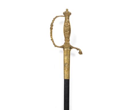 A 19th Century Spanish Court Sword, the 78cm double edge steel blade etched at the ricasso with the Spanish Coat of Arms and 