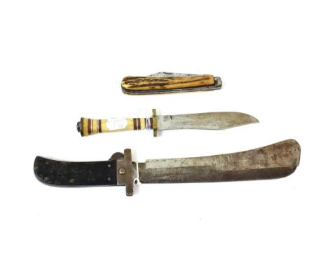 A Second World War American Folding Machete by Cattaraugus, the 25cm steel blade with rounded tip, stamped with maker's name,