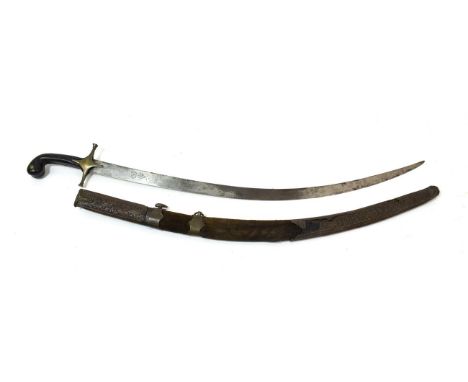 An Early 19th Century Ottoman Shamshir, one side of the 78cm single edge curved steel blade with armourer's mark, the brass c