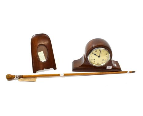 Royal Flying Corps Interest:- a mahogany mantel clock, the drum case made from the hub of a crashed Sopwith aircraft, the bor