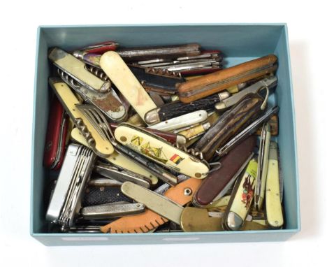 A Collection of Approximately Sixty Pocket Knives, some by Sheffield makers, comprising seven advertising examples; one milit