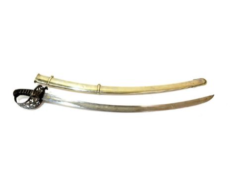 A Victorian Cavalry Officer's Sword in the Style of an 1857 Pattern RE Sword, the 86cm single edge broad curved steel blade c