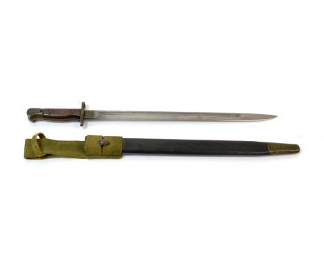 A First World War 1907 Pattern Sword Bayonet, the blade stamped at the ricasso with various inspector's marks, bend test mark