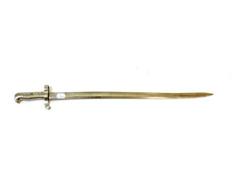 An American Civil War Merrill Yataghan Sword Bayonet, later converted to a sword and nickel plated, the 64cm blade dated 1861