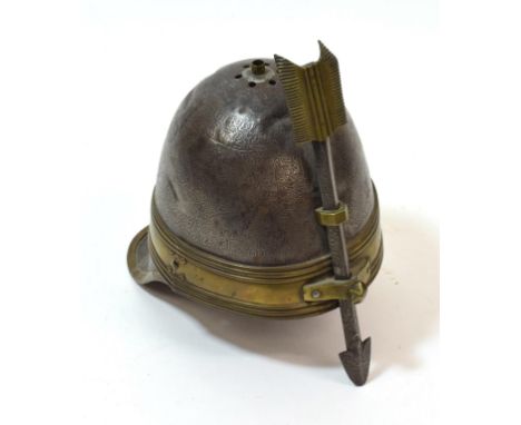 A Mid-19th Century Ottoman Janissary Helmet (Chichak), the one piece steel skull etched with panels of script, the domed top 