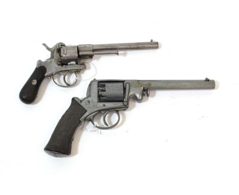 A 19th Century Belgian Double Action Six Shot Pinfire Revolver, with 15.5cm sighted barrel, the cylinder with Liege proof mar