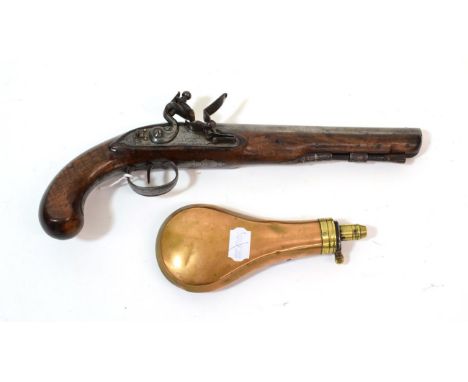 A Late 18th Century Officer's 15 Bore Flintlock Pistol by Theophilus Richards, London, the 23cm round steel barrel signed on 