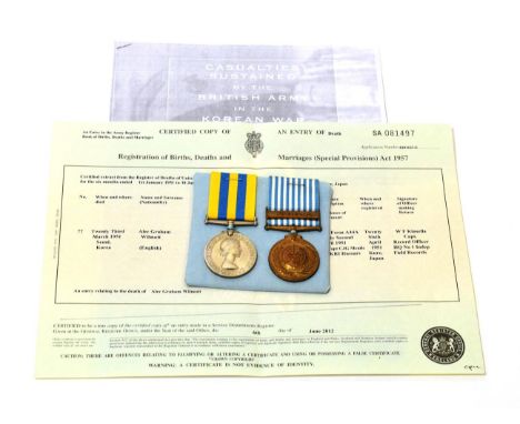 A Korea War Casualty Pair, comprising Korea Medal and United Nations Korea Medal, awarded to 22206791 TPR.A.G.WILMOTT R.A.C.,