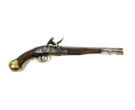 A George III Flintlock Sea Service Pistol, the 30cm round steel barrel with Tower proof marks and a crown over II, the lock p