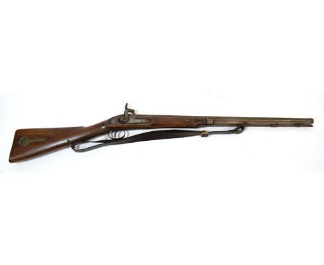 A Victorian Sepoy Percussion Carbine, the 63cm round steel barrel incised with Farsi script at the breech, the lock plate mar