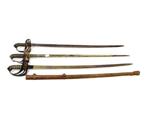 Three Various Victorian Infantry Officer's Swords, comprising an 1827 Pattern example to the Rifle Brigade, the brass scabbar