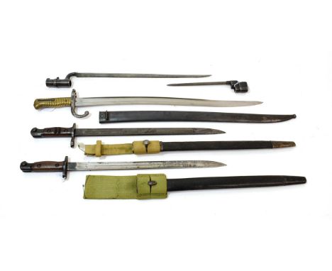 A Collection of Five Bayonets, comprising Sanderson sword Pattern 1907, with scabbard and webbing loop; Remington sword Patte