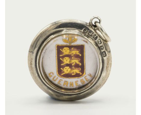 A rare Victorian novelty silver souvenir compass pendant with enamel 'Guernsey' crest, B. H. Joseph & Co., Birmingham 1891, t