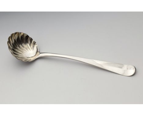 A George III Channel Islands silver shell bowl sauce ladle, maker's mark I.Q struck once (Jacques Quesnel I and II, Jersey c.