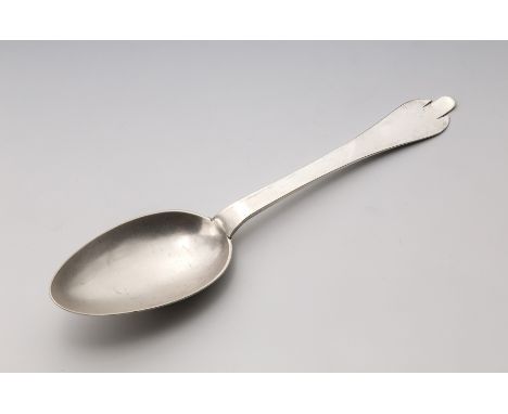 A George I Channel Islands silver trefid spoon, c.1730, maker's mark TM struck once to lower stem (Thomas David Mauger, Jerse