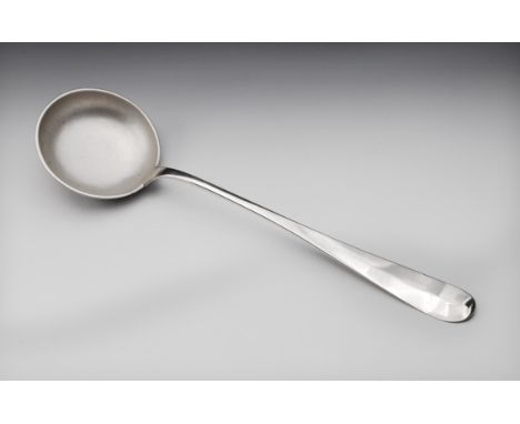 A rare George II Channel Islands silver soup ladle, c.1740, two versions of maker's mark PA (one crowned), each struck once (