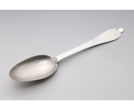 A George I Channel Islands silver trefid spoon, c.1730, maker's mark TM struck once to lower stem (Thomas David Mauger, Jerse