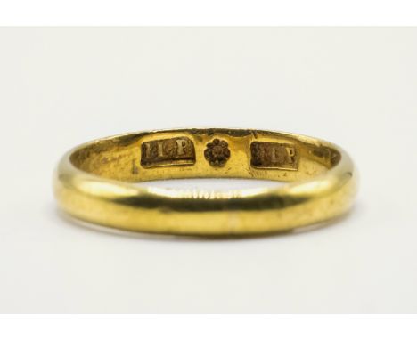 A rare early 19th century Channel Islands 22ct gold wedding band, maker's mark ILP struck twice (Jean Le Page, Guernsey, c179