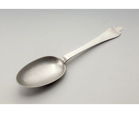 A Queen Anne Channel Islands silver trefid spoon, c.1710, maker's mark GS beneath a fleur-de-lys and coronet struck once to l