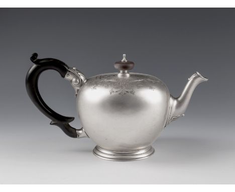 A George II Channel Islands silver bullet shaped teapot, maker's mark I.G crowned struck three times to base (Jean Gavey, Jer