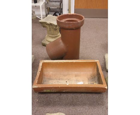 Salt glazed terracotta half pipe trough (W77cm), and a salt glazed terracotta drainage upright 