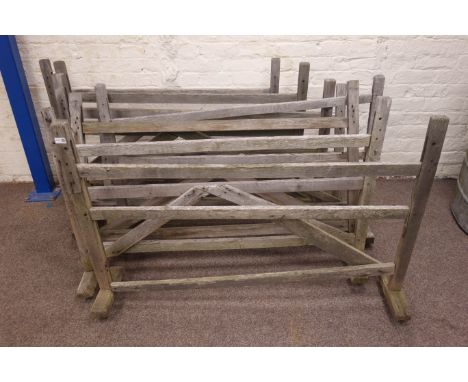 Set eight vintage wooden three bar hurdle gates, with adjustable top rail, W137cm