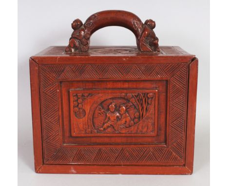 AN EARLY 20TH CENTURY CHINESE WOOD CASED MAH JONG SET, with four lacquered wood playing piece racks with Foochow marks, the r
