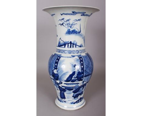 A CHINESE KANGXI STYLE BLUE & WHITE PORCELAIN YEN-YEN VASE, 15.3in high.