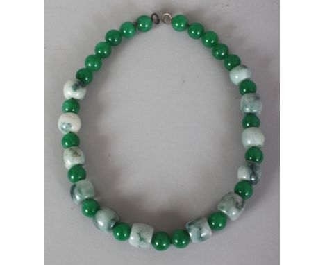 A CHINESE JADE & HARDSTONE NECKLACE, composed of shaped jade beads and of spherical hardstone beads, approx. 16.5in long.