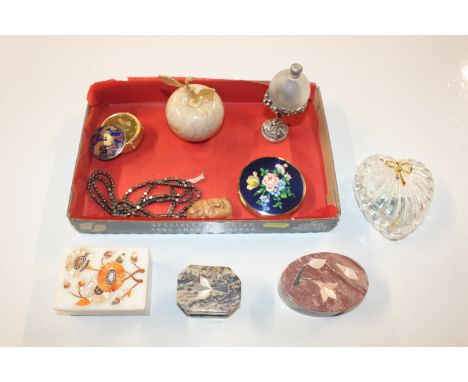 A box containing trinket boxes, compact etc. 