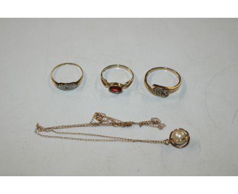 An 18ct gold and platinum illusion diamond set ring, ring size M, approx. 1gm; a 9ct gold ring set with coloured stone, ring 