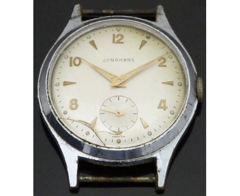Junghans gentleman's wristwatch with inset subsidiary seconds dial, gold hands and markers, silver dial and stainless steel c