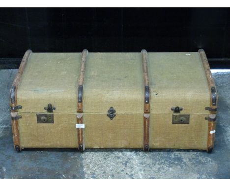 Ash bound travelling steamer trunk, W91 x D54 x H32cm
