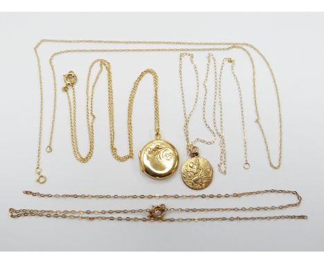 A 9ct gold necklace made up of rectangular links and another similar example&nbsp;