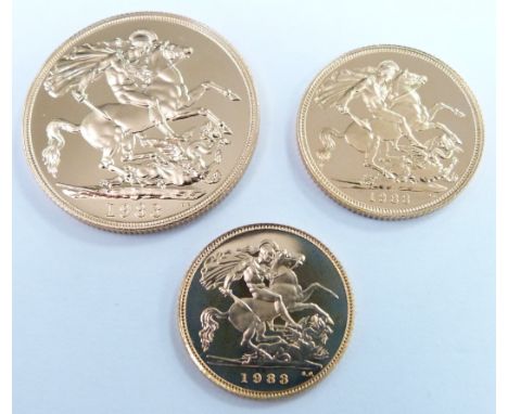 Royal Mint 1983 United Kingdom Gold Proof collection including £2, gold full sovereign and gold half sovereign, with certific