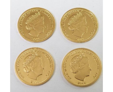 Tristan da Cunha commemorative set of four gold crowns, each 1/25th oz, in deluxe case with certificate