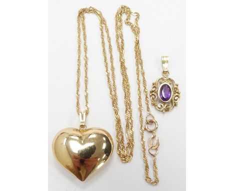 A 10k gold heart pendant and 10k gold chain