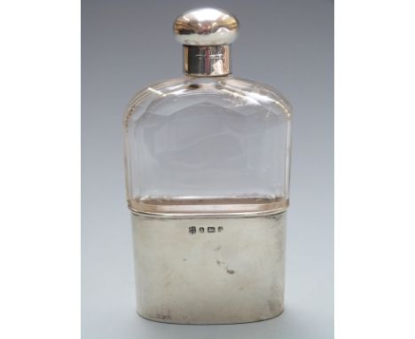 Edward VII hallmarked silver and cut glass hip flask with pull off cup, Birmingham 1903 maker A&amp;J Zimmerman Ltd, height 1