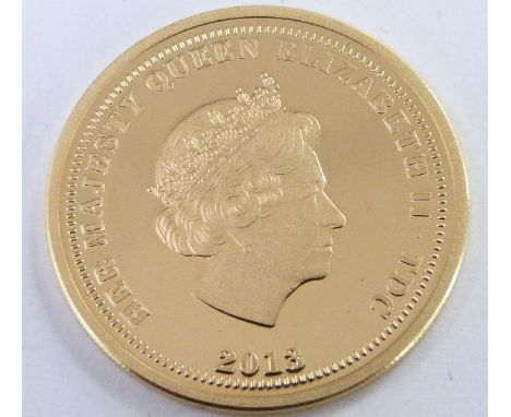 2013 gold full sovereign, 1953 portrait reverse, to commemorate the Coronation, Tristan da Cunha issue, uncirculated, in delu