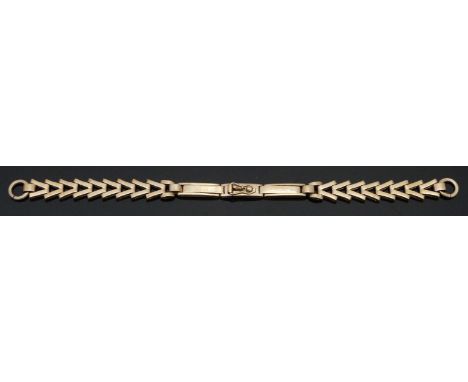 Art Deco style 9ct gold ladies wristwatch bracelet with V-shaped links, 13.6cm long, 6.4g.&nbsp;