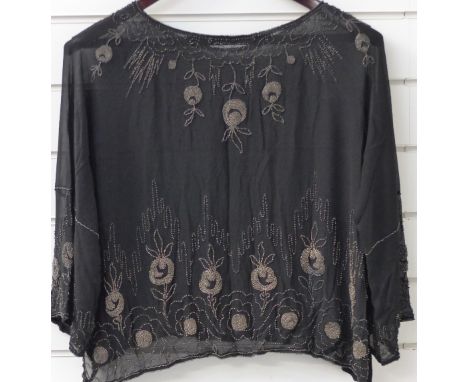 Art Deco style silver beaded chiffon blouse