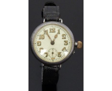 Silver gentleman's military trench style wristwatch with inset subsidiary seconds dial, luminous hands and Arabic numerals an