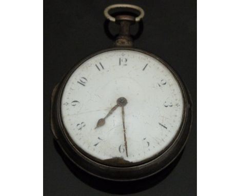 William Smart of London hallmarked silver pair cased pocket watch with gold hands, black Arabic numerals, white enamel dial, 