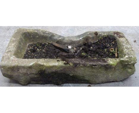 Rectangular carved natural stone garden trough, L62 x W37 x D74cm&nbsp;