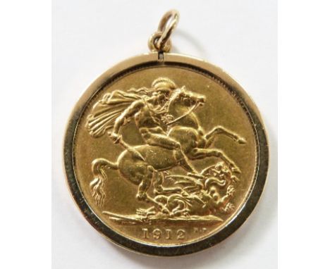 George V 1912 gold full sovereign in mount