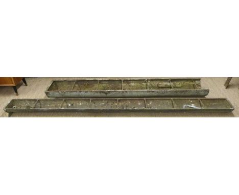 19thC / early 20thC cast iron pig trough with Gloucester maker's plate, length 192cm together with another cast iron pig trou