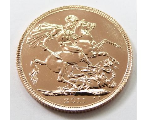 Elizabeth II 2011 gold full sovereign, IRB bust, uncirculated, in capsule